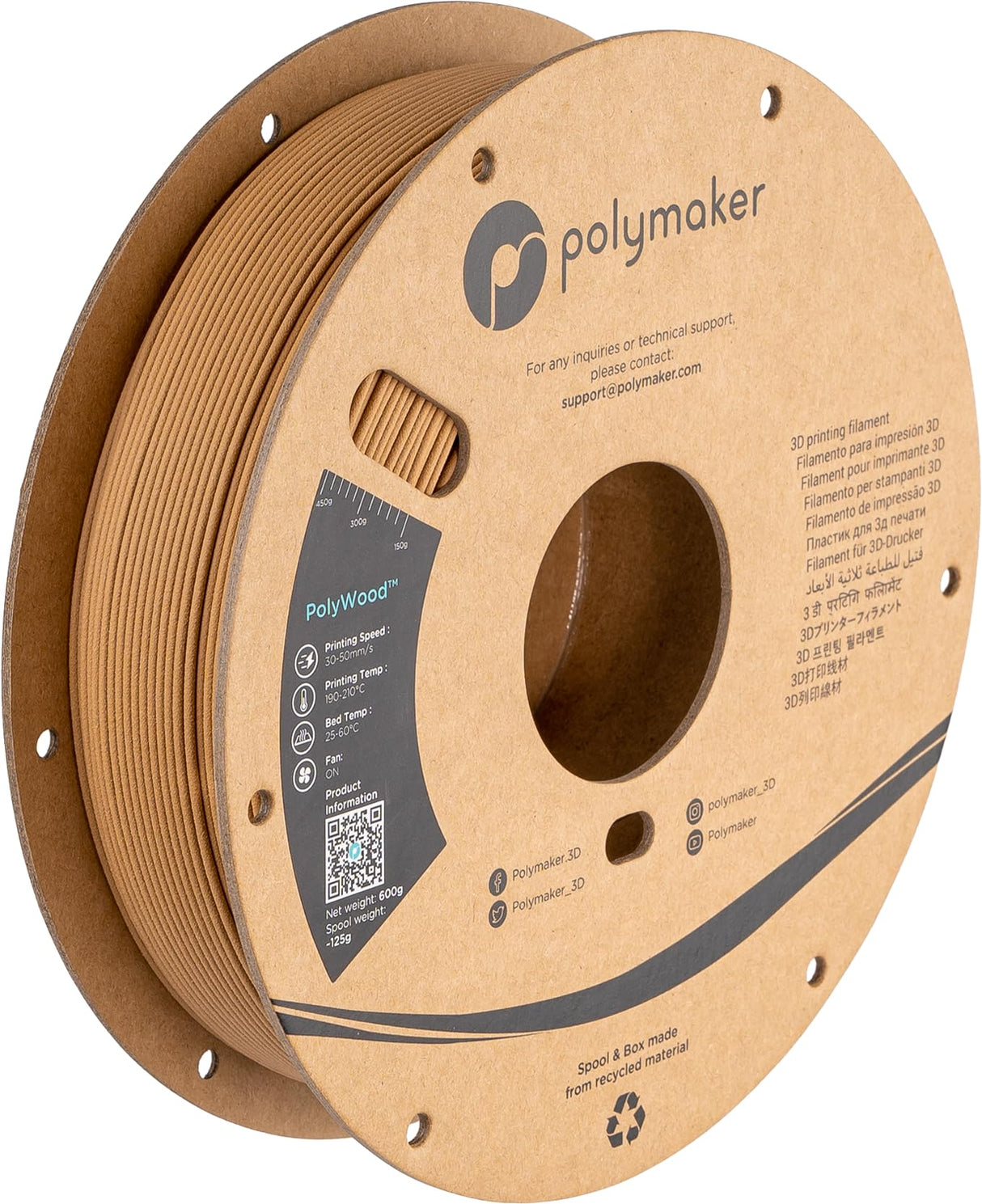 Polymaker Wood Minics PLA Filament 1.75mm 600g, Clog Free 3D Printer Filament Wood - PolyWood 1.75 PLA Filament with Wood Texture & Low Density & Jam Free with Foaming Technology Polymaker