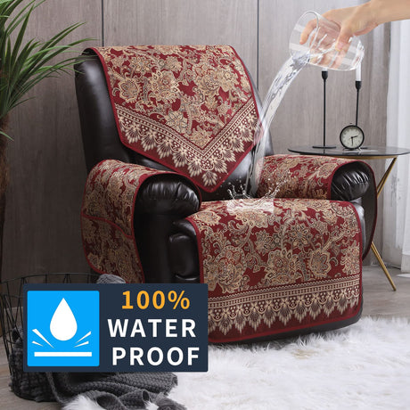 LUFEIJIASHI Recliner Chair Covers Non Slip Waterproof Large Recliner Covers for Leather Recliner,Electric Reclining Chair Covers for Living Room Dog Sofa Furniture Protective Cover Red LUFEIJIASHI