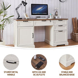 boknight 60" Farmhouse Executive Desk with Lock,Home Office Desk with Charging Station,Executive Desk with 4 Drawers & 1 Cabinet&1 File Cabinet for Office and Home boknight