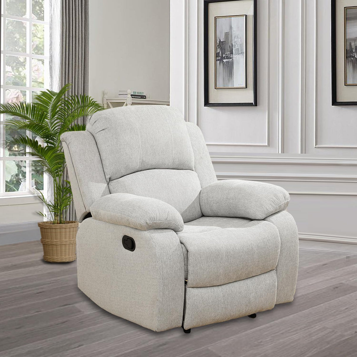 GEBADOL Manual Recliner Sofa Set, 3 Pieces Reclining Sofa Loveseat with Chair, Grey White Microfiber Recliner Couch Set for Living Room GEBADOL