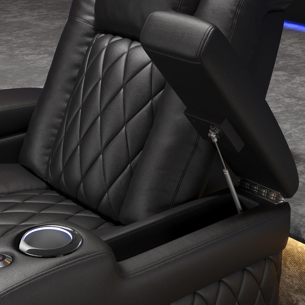 Valencia Home Theater Seating Tuscany 2025 3-Seat Power Recliner with Center Console - Top Grain Nappa 11000 Leather, Cool Gel Memory Foam, USB-C/A Charging, RGB Lights (Midnight Black) VALENCIA THEATER SEATING