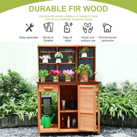 Outdoor Potting Bench,Wooden Potting Table with Metal Tabletop,Garden Work Bench with Drawer and Free Matching Storage Cabinet Shelf/Hooks for Backyard,Patio,Greenhouse (Black, 40 * 59 * 20in) Agitree