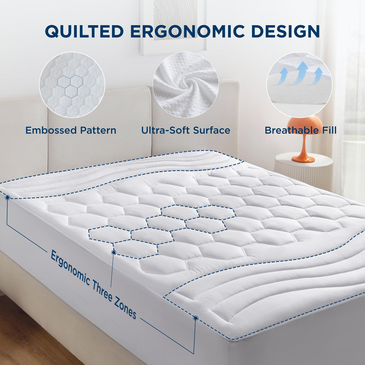 Bedsure Queen Mattress Pad - Quilted Fitted Mattress Topper Protector with 8-21 Inches Deep Pocket, Noiseless Breathable Bed Cover Padded, Machine Washable, White, 60x80 Inches Bedsure