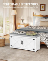 Hzuaneri Shoe Storage Bench, 2 Tier Shoe Bench with Padded Seat Cushion & 2 Barn Doors, Entryway Bench with Adjustable Shelf, Farmhouse Shoe Cabinet for Living Room, Bedroom, White SB26603GY Hzuaneri