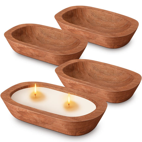 FoldTier 4 Pcs Wooden Dough Bowl 10'' X 6'' X 2'' Wood Decorative Rustic Wooden Bowls Table Centerpiece for Candle Making Key Living Room Home Dining Room Kitchen Decoration (Brown) FoldTier