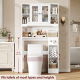 FACBOTALL Over The Toilet Storage Cabinet, Bathroom Organizer with Glass Doors and Paper Holder, Bathroom Shelf Over Toilet, Space-Saver for Restroom, Laundry, White FACBOTALL