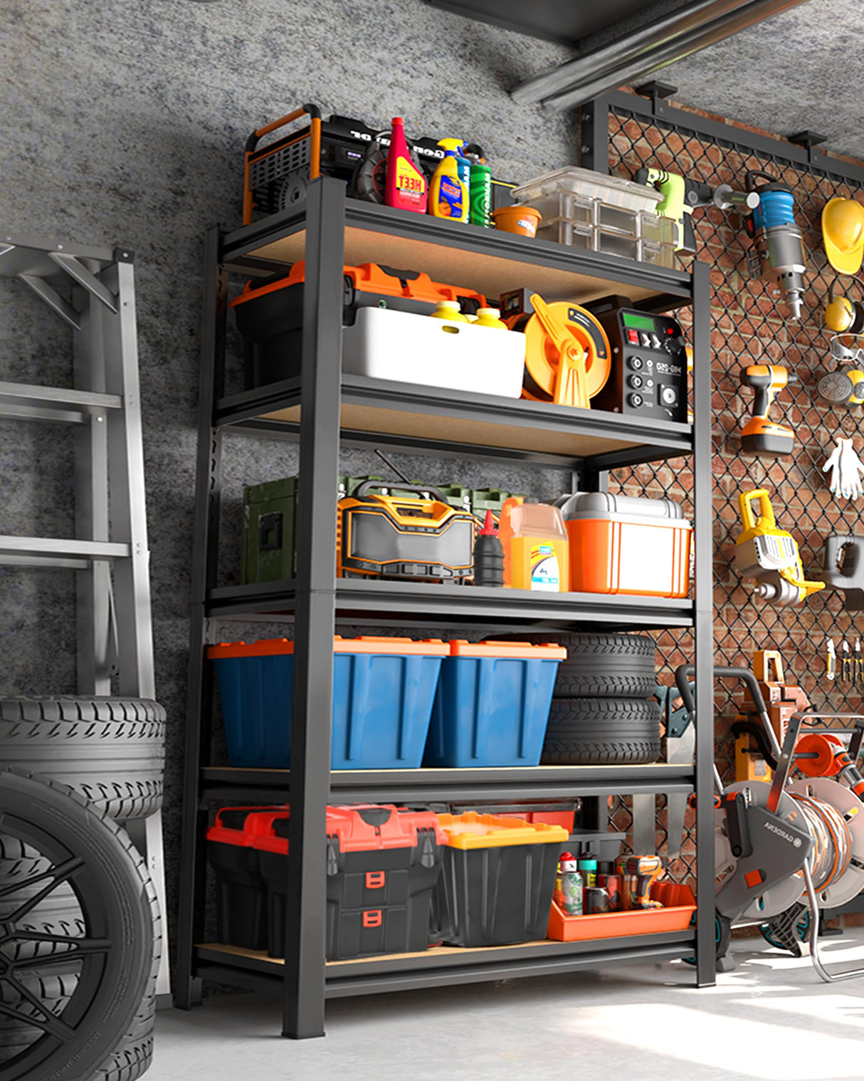 AOAORGG 5-Tier Garage Shelving Heavy Duty Storage Shelves, Metal Adjustable Shelving Unit, Utility Garage Organizer Shelf for Basement, Pantry, Kitchen, Warehouse, 31.5" W x 13.8" D x 71.2" H, Black AOAORGG