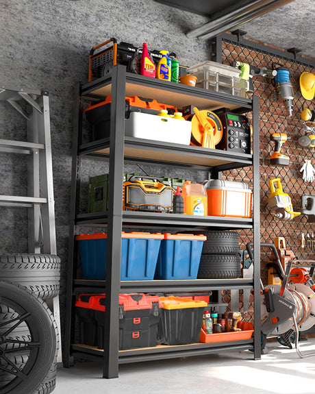 AOAORGG Set of 2 Heavy Duty Garage Shelving, 5-Tier Storage Shelves, 2000LBS Metal Shelf, Adjustable Shelving Unit, for Basement, Kitchen, Warehouse, Pantry, 15.7" Dx35.4 Wx71.2 H, Black AOAORGG