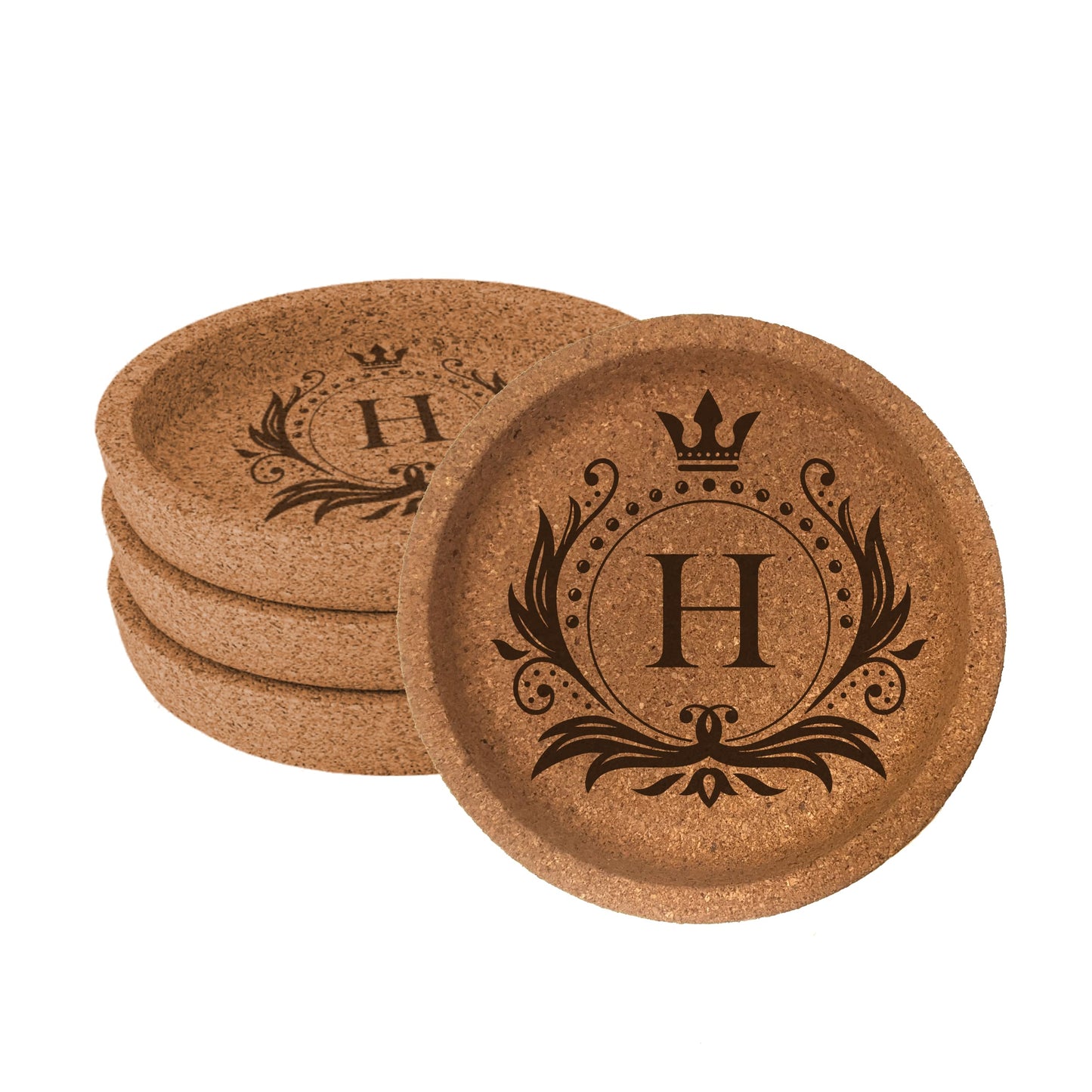 Personalized Monogram 4" Cork Drink Coaster Set with Raised Edge - 4pc - 60 Designs - WoodArtSupply