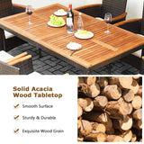 Tangkula 7 Pieces Patio Rattan Dining Set, Outdoor Conversation Set w/Acacia Wood Tabletop & Umbrella Hole, Stackable Chairs w/Soft Cushion, Table and Chair Set for Garden, Backyard (Beige) Tangkula