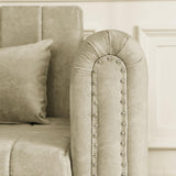 KIVENJAJA 82.3” Sleeper Sofa Bed Couch, Convertible 3-Seater Sofas with King Size Pull Out Sofabed, 3 in 1 Pullout Couches w/ 2 Drawers & Pillows for Living Room, Velvet, Beige KIVENJAJA