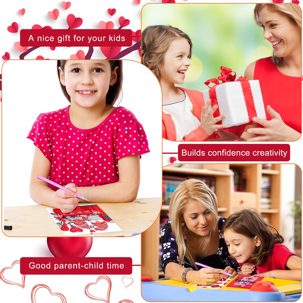 9 Pcs Christmas 5D Diamond Painting Kits - Valentine's Day Round Drill 5D Diamond Heart Craft Handmade Square Drill Diamond Painting Art (Heart Style) Charniol