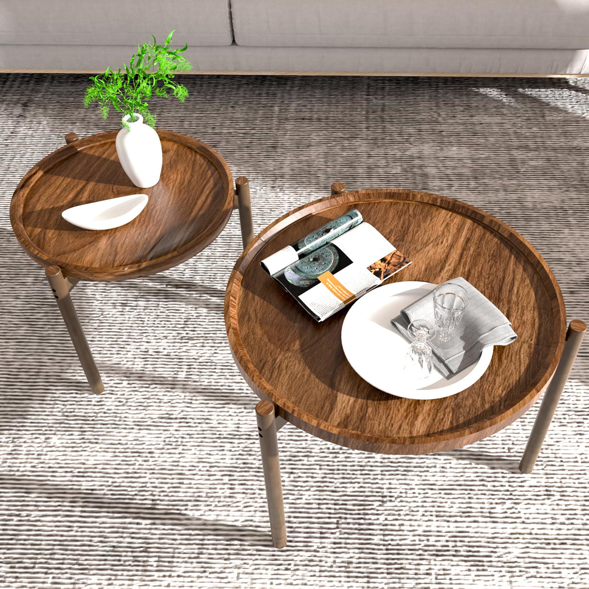 Round Nesting Coffee Tables Set of 2,Round End Table,Small Nesting Tables,Side Table,for for Living Room Bedroom Balcony BEARUT