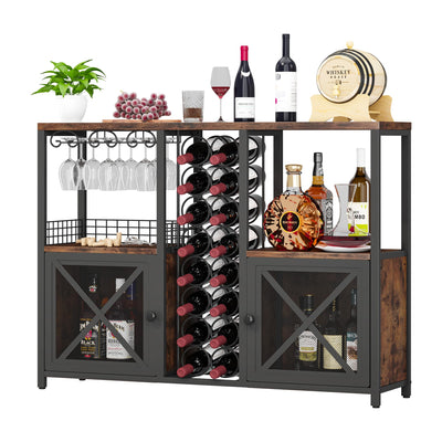 Homeiju Mini Bars for Home, Wooden Coffee Bar Cabinet, Modern Liquor Cabinet for Liquor and Glasses, Farmhouse Buffet Wine Bar Cabinet with Storage Sideboard for Home Kitchen Dining Room