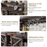 OKD Farmhouse Coffee Bar Cabinet with LED Lights, 55" Sideboard Buffet Table w/Sliding Barn Door & Wine and Glass Rack, Home Liquor Bar w/Storage Shelves for Dining Room,Dark Rustic Oak OKD