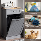 Spurgehom 13 Gallons Tilt Out Trash Cabinet Kitchen Waste Bins Free Standing Laundry Hamper Recycling Cabinet Trash Can Holder with Hideaway Drawer Pet Proof Trash Can for Living Room, Grey Spurgehom