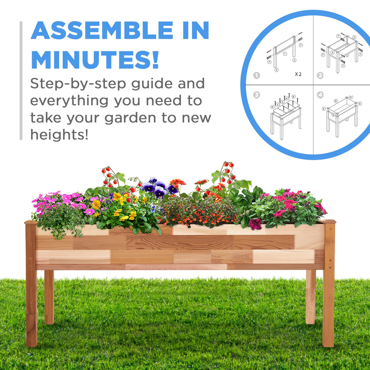 Jumbl Raised Canadian Cedar Garden Bed | Elevated Wood Planter for Growing Fresh Herbs, Vegetables, Flowers, Succulents | 72x23x30” Jumbl