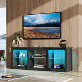 WLIVE LED TV Stand for 65 Inch TV, Modern Entertainment Center with Adjustable Glass Shelves & Customizable LED Lights, Sturdy Media Console for Living Room, Bedroom,Gaming (Black) WLIVE