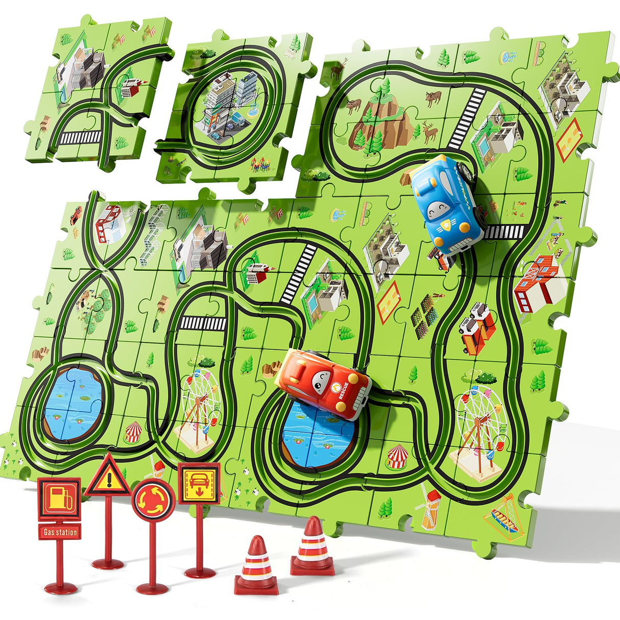 Bennol Toddler Toys Gifts for 2 3 4 5 Year Old Boys, 56 Jigsaw Puzzle Race Track Car Set Toys for Kids Boys Toddlers 1-3 2-4 3-5 4-6, Puzzle Tracks Car Toys Gifts for 2 3 4 5 Year Old Boys Kids Bennol
