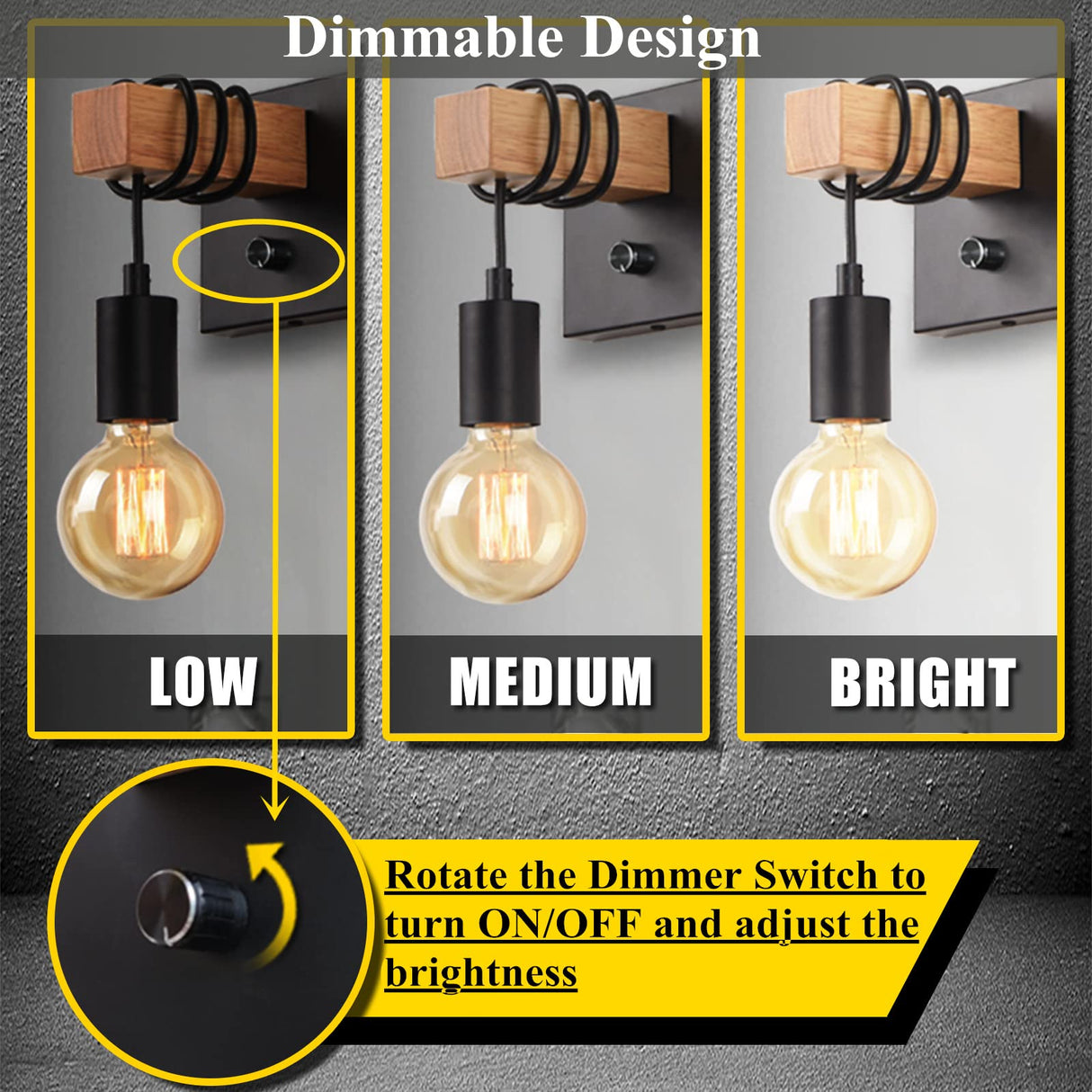 Lightess Black Wall Sconces Dimmable, Edison Wall Light with ON/Off Dimmer Switch, 1-Light Industrial Farmhouse Wall Lamp for Barn Kitchen, Living Room, LG9928784 Lightess