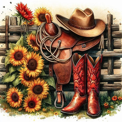 Ekuxom Cowboy Hat Diamond Art Kits for Adults, Sunflower Diamond Painting Kits for Adults Beginner, DIY 5D Full Drill Round Diamond Dots for Home Wall Decor Gift 12 x 12 Inch