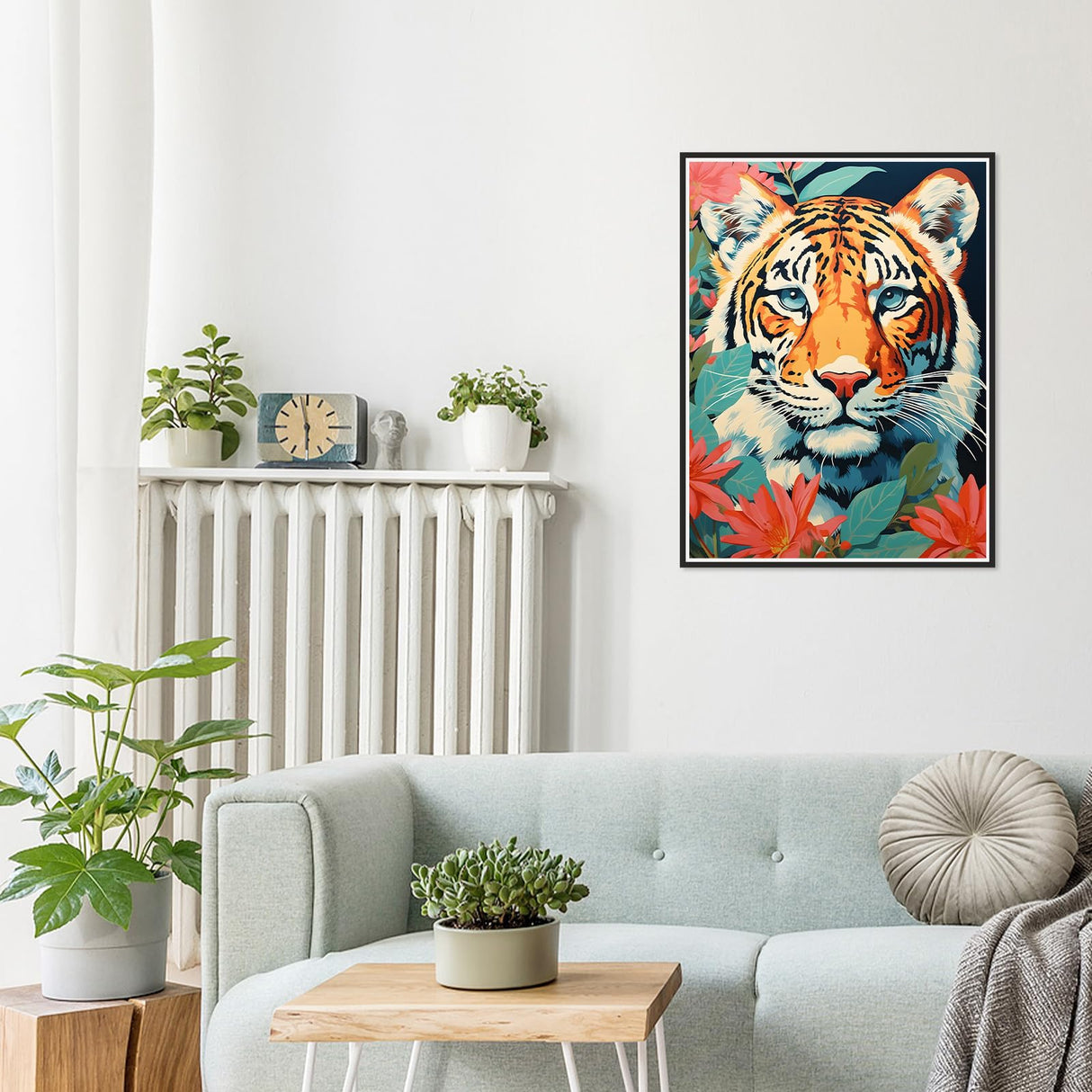 HEIBAGO Animal Diamond Painting Kits for Adults, 5D DIY Tiger Full Drill Round Diamond Art Kits with Flowers Diamond Painting, Diamond Dots Perfect for Home Wall Decor 12x16inch HEIBAGO