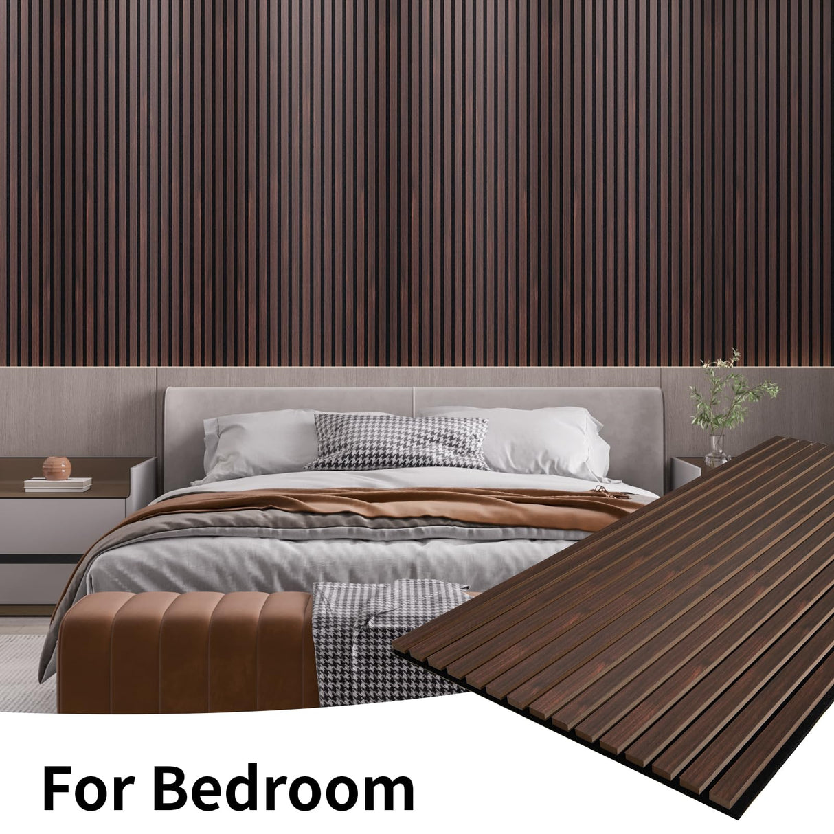 AMZDEPOT Wood Slat Wall Panel, 48'' x 24'' Wood Panels for Wall, 3D Soundproof Wall Panels, Large Acoustic Panels for Interior Ceiling and Wall Decor Noise Reduction, 2 Pack, Walnut AMZDEPOT
