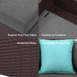 COSIEST 9 Piece Outdoor Wicker Sectional Sofa w Fire Pit Table,Chocolate Brown Patio Furniture Set w 56 x 28 inches Rectangle Bronze Fire Table (50,000 BTU) and Tank Outside(20lb) for Garden COSIEST