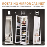 Kasibie Full Length Mirror Jewelry Armoire with LED Lights, Standing Mirror with Jewelry Storage, 360° Swivel Mirror with Storage, Jewelry Cabinet for Women Girl Gift Kasibie