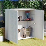 Mrosaa Indoor Outdoor Storage Cabinet Waterproof with Shelf, Off White Plastic Outdoor Cabinets for Patio/Garden/Backyard, Size 34.3''L*15''W*36.2''H Mrosaa