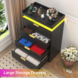 knoworld Black Dresser with LED Lights, Wooden LED Dresser, 4 Drawer Chest with Charging Station, Tall Chest of Drawer Closet Organizer for Bedroom, Living Room, Entryway, Hallway knoworld