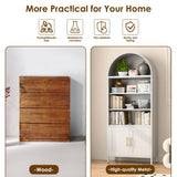 METALYEYE 73" H Metal Arched Cabinet, 5-Tier Arched Bookcase with 2 Doors, Modern Farmhouse Bookshelf with 2 Adjustable Shelves, Kitchen Pantry Cabinet for Living Room, Assembly Required, White METALYEYE