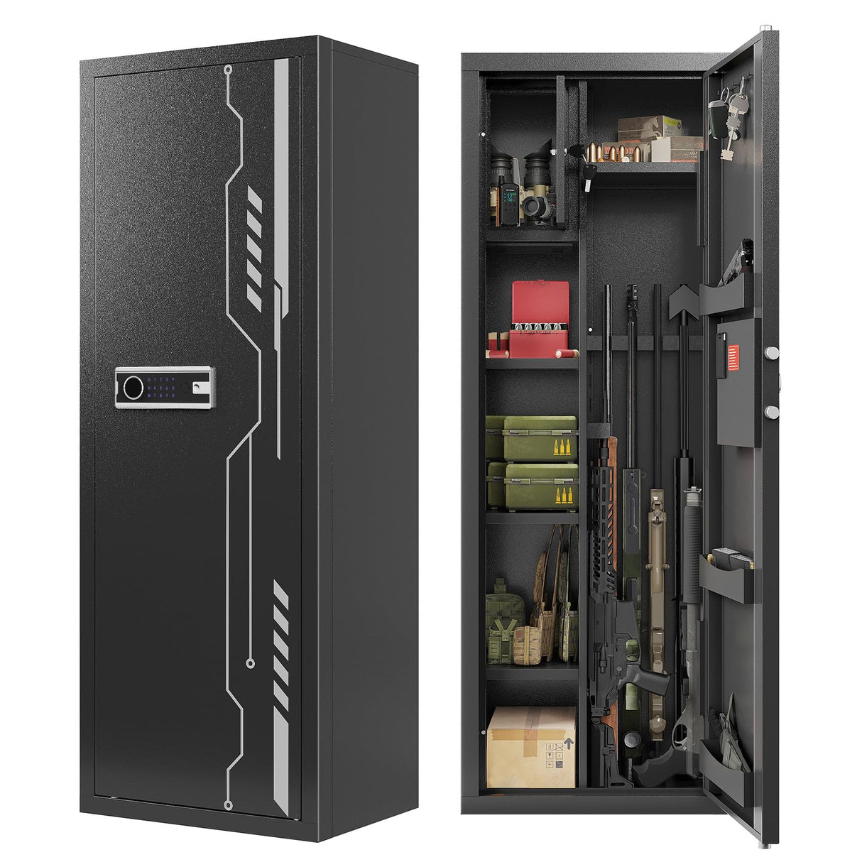 KAER Gun Safe, Large 8-12 Gun Cabinet for Home Defense with Electronic Keypad | Secure Rifle & Shotgun Safe with Adjustable Shelf, Rifle Rack for Pistols and Ammunition Storage KAER