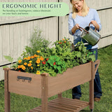Raised Garden Bed Outdoor with Lockable Wheels, 55"x 24" x 33" Elevated Wood Planter Box for Backyard Balcony Patio , Garden Flower Beds with Drainage Holes & Storage Shelf, Gift for Gardening, Brown Magazoopet
