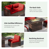 Amopatio 5 Pieces Patio Furniture Set with Fire Pit Table, Outdoor Furniture Sectional Rattan Sofa with Slanted Back, Wine(Include 2 Waterproof Cover) Amopatio