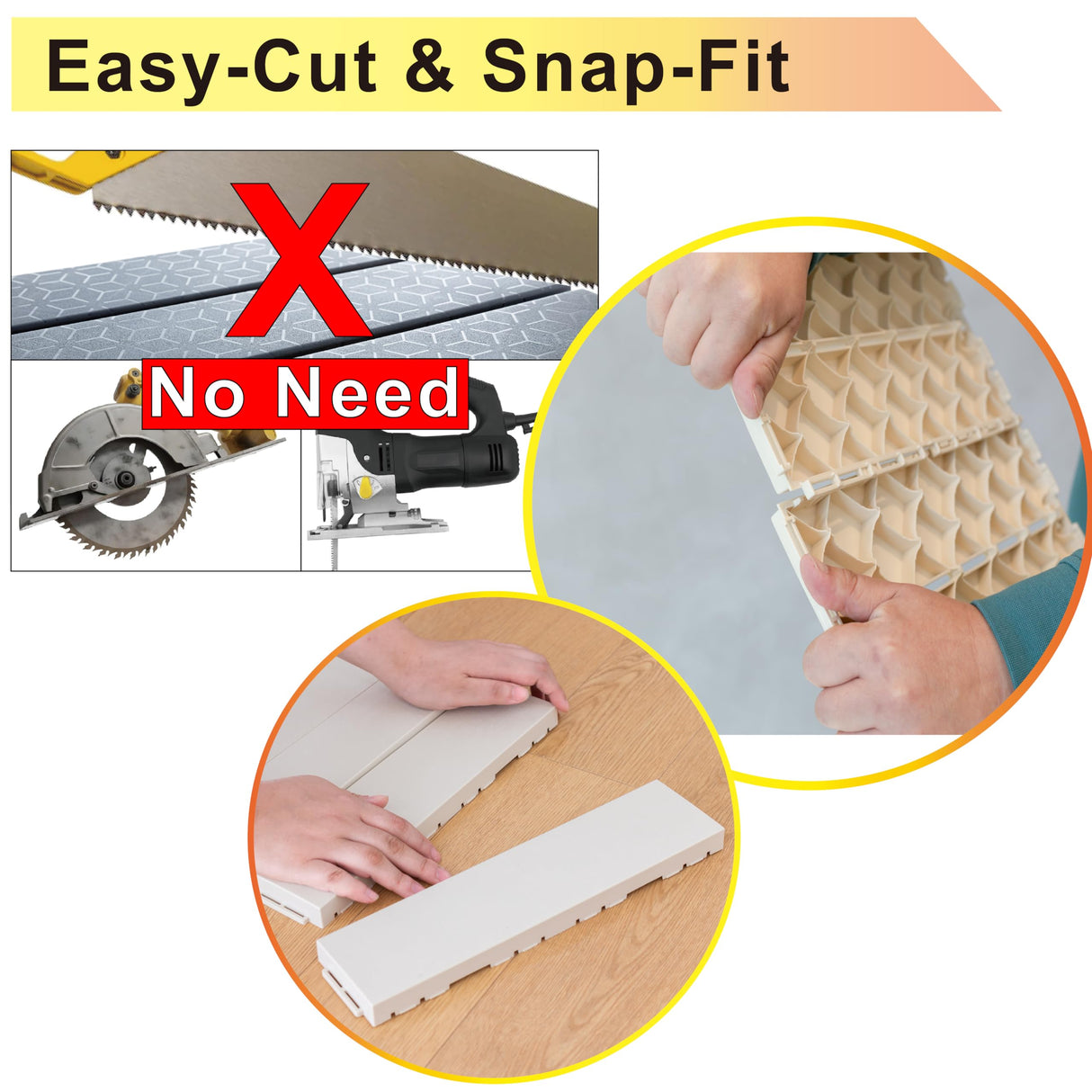 Easy Cut Snap Fit Plastic Interlocking Patio Deck Tiles (Pack of 72, 12"x3") Plastic Ivory Waterproof Outdoor Flooring All Weather Floor Decking for Balcony Backyard Garden DIY Inst I M HOME LIVING