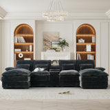 HYJT-H&K 124" U Shaped Cloud Couch Sectional, Comfy Fluffy Plush Corduroy Grey Sectional Couches for Living Room, Modern Modular Corduroy Couch Sectionals with Central Console & Double Chaise Lounge HYJT-H&K