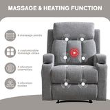 CANMOV Manual Recliner Chair with Massage and Heat,Comfy Recliner Chair Sofa with Overstuffed Arms and Back, Manual Reclining Single Sofa with 2 Cup Holders, Side Pocket for Living Room,Grey CANMOV