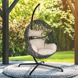 NICESOUL Oversized Patio Swing Egg Chair, Cozy Bird Cage Hanging Basket Chairs with Stand, Indoor Outdoor Large Rattan Swinging Chair, 450 lbs Sturdy Egg-Shape Padded Seat for Balcony Outside, Beige NICESOUL