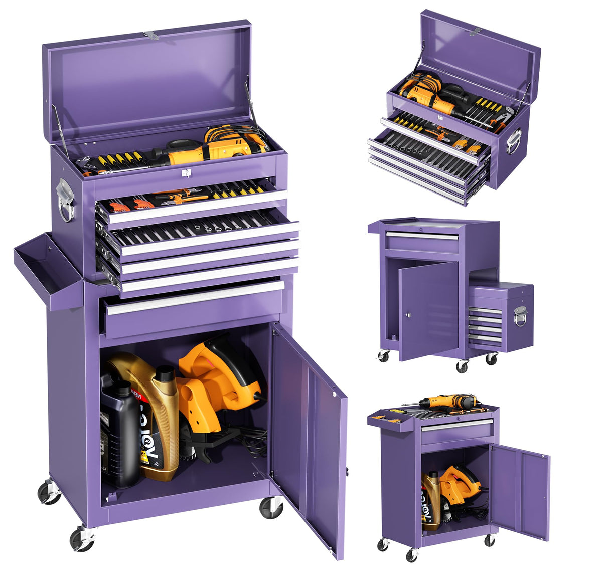 INTERGREAT Purple Tool Chest, 5-Drawer Rolling Tool Storage Cabinet with Detachable Top Tool Box, Tool Chest with Universal Lockable Wheels, Metal Tool Cart for Garage, Workshop, Barbershop INTERGREAT