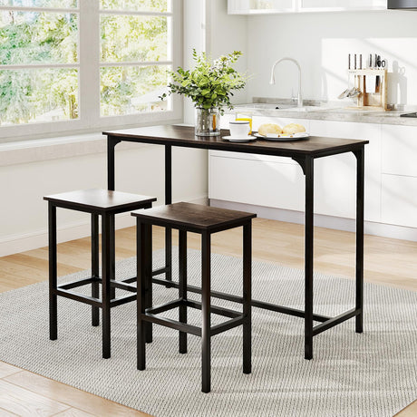 COSTWAY 3-Piece Dining Table Set, 47.5" Industrial Counter-Height Kitchen Table and 2 Bar Stools, High Top Rectangular Pub Table and Chairs for Dining Room Small Place Breakfast Nook Bistro (Grey) COSTWAY