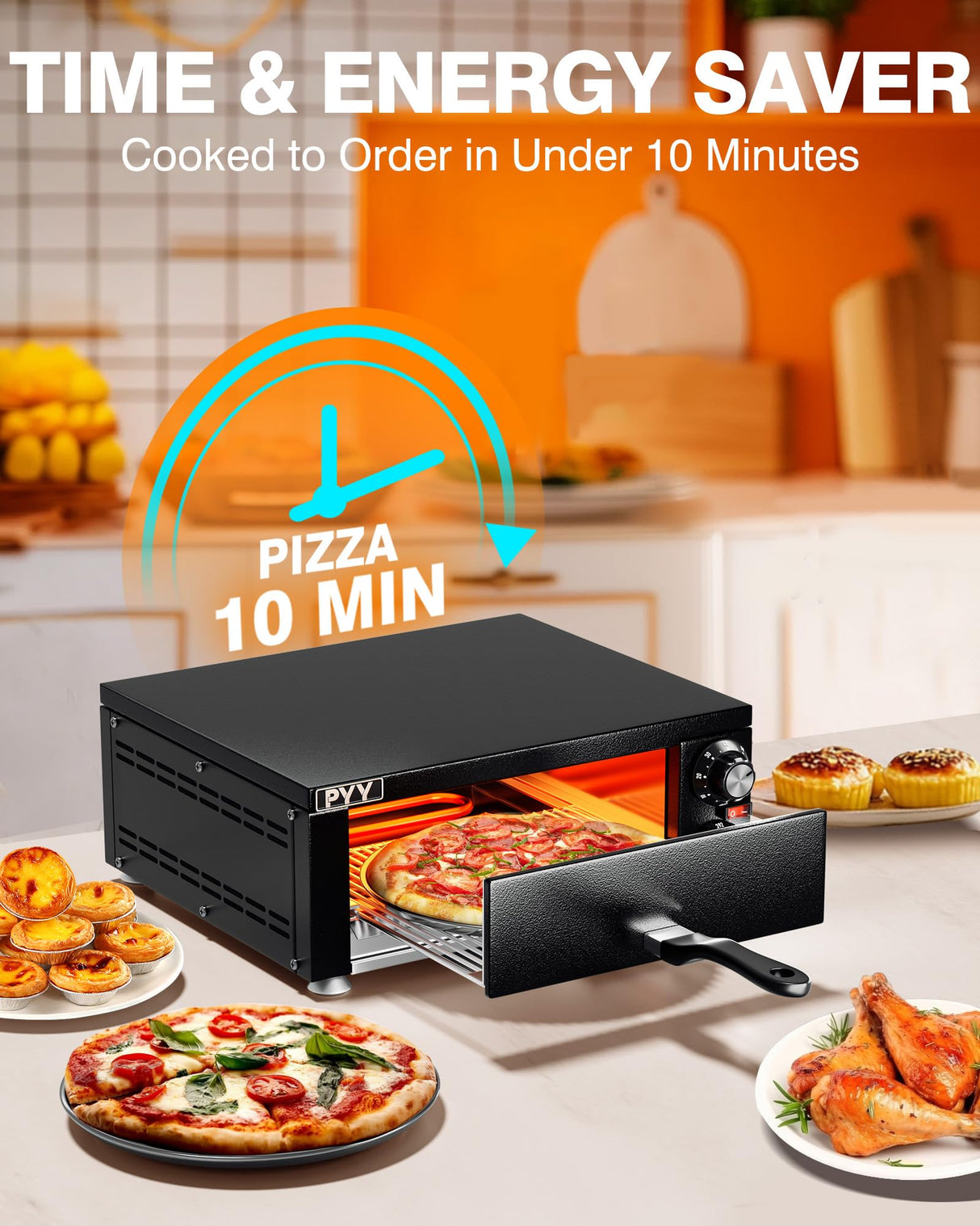 PYY Electric Pizza Oven Indoor Countertop Pizza Oven Commercial Pizza Maker Machine for Home with Timer Stainless Steel Pizza Cooker PYY