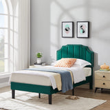 VECELO Twin Upholstered Platform Bed Frame with Tufted Adjustable Headboard/Mattress Foundation/Wood Slat Support,Easy Assembly,Dark Green VECELO
