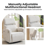 Oversized Power Recliner Chair Swivel Glider with Adjustable Headrest, Swivel Rocking Recliner Chair for Adults, 26" Extra Wide Glider Nursery Chair with Overstuffed Armrest, USB Ports, White RUTOX