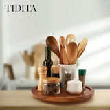 TIDTIA 13" Acacia Wood Lazy Susan Organizer for Cabinet - Round Lazy Susans Turntable for Countertop - Wooden Kitchen Rotating Storage Food Bin Container for Centerpiece Table, Spices, Pantry Tidita