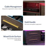 BELLEZE 66" TV Stand for TVs Up to 75", Entertainment Center with Music Sync LED Lights, Media Console Table Storage Cabinet with Open Shelves & Drawers for Living room, Bedroom - Hawthorn (Brown) BELLEZE