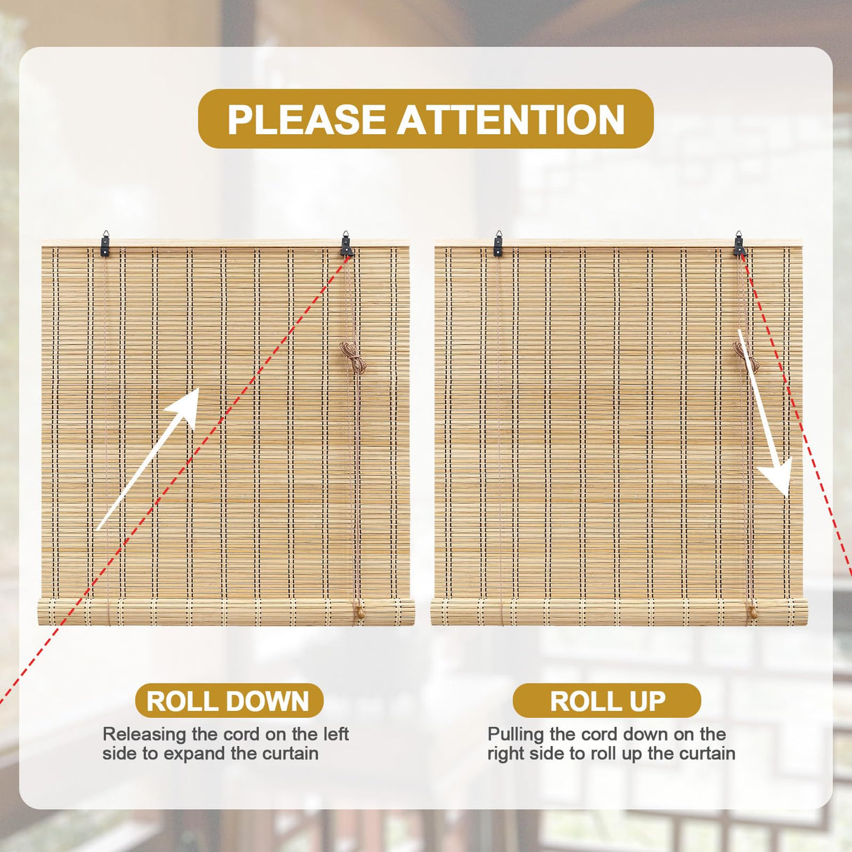 HIAPES Bamboo Blinds, Bamboo Shades for Patio, Bamboo Shades for Windows, Custom Size, Easy to Install, Bamboo Shades are Suitable for Decks, Porches, and Backyards, 25×64in/64×163cm(W×L), Black HIAPES