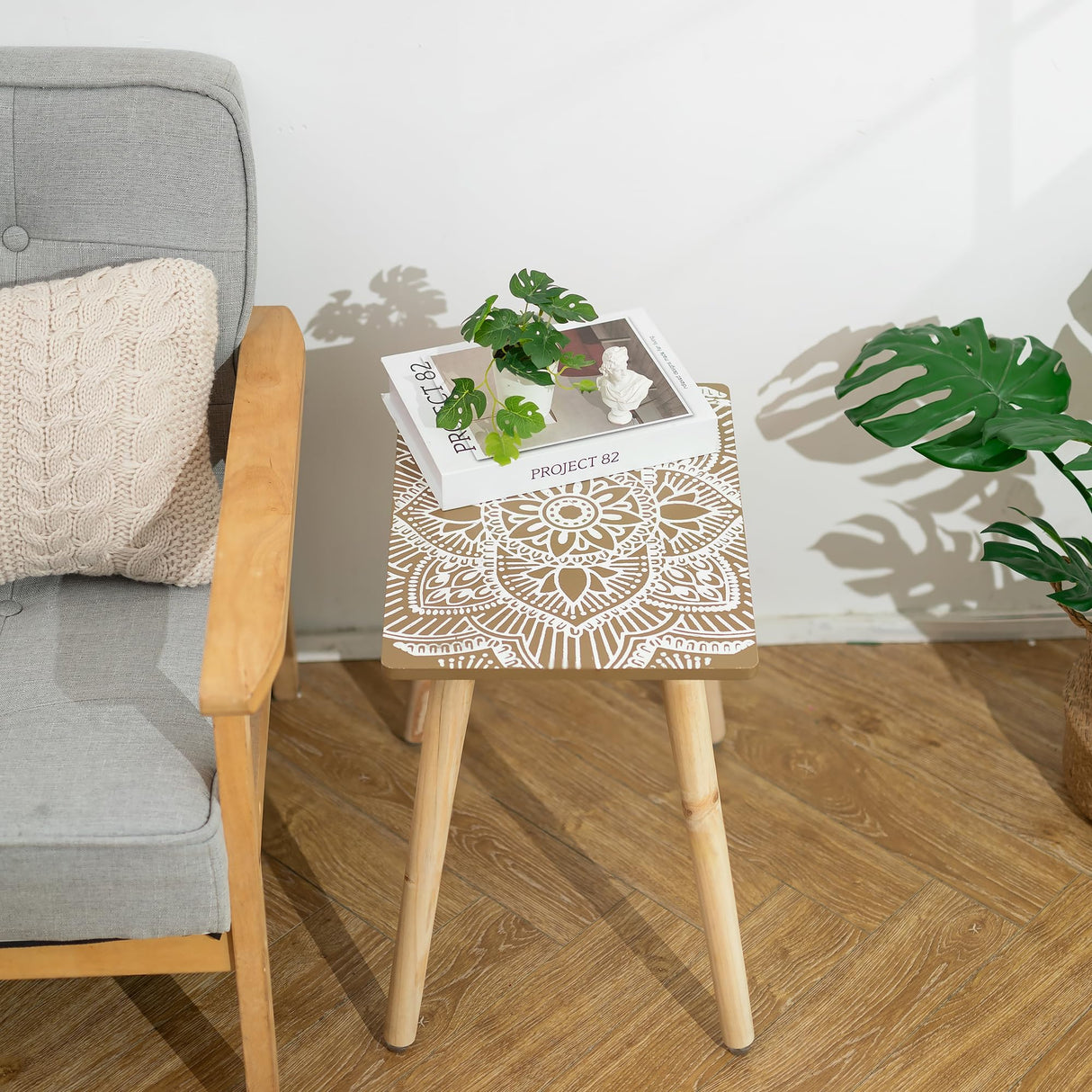 Hanobe Small Side Coffee Table: End Table for Living Room Spaces - Wooden Table Bedside Home Boho Decor Rectangle Brown