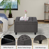GOAWGO Large Square Storage Ottoman Upholstered Button Tufted Coffee Table with Rubber Wood Legs, Linen Fabric Foot Stool Oversized Ottoman Foot Rest for Sofa Couch Living Room Bedroom, Dark Grey GOAWGO