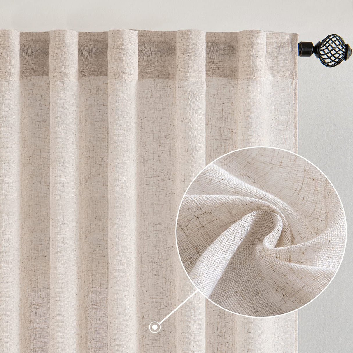 MIULEE Natural White Linen Curtains 84 Inch Long for Bedroom Living Room, Soft Thick Linen Textured Window Drapes Semi Sheer Light Filtering Rod Pocket Back Tab Neutral Farmhouse Cream Ivory 2 Panels MIULEE